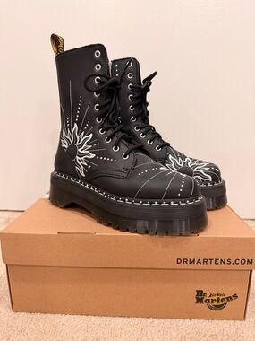 Dr. Martens Jadon Black Lace-Up Platform Boots with White Sunburst Detail